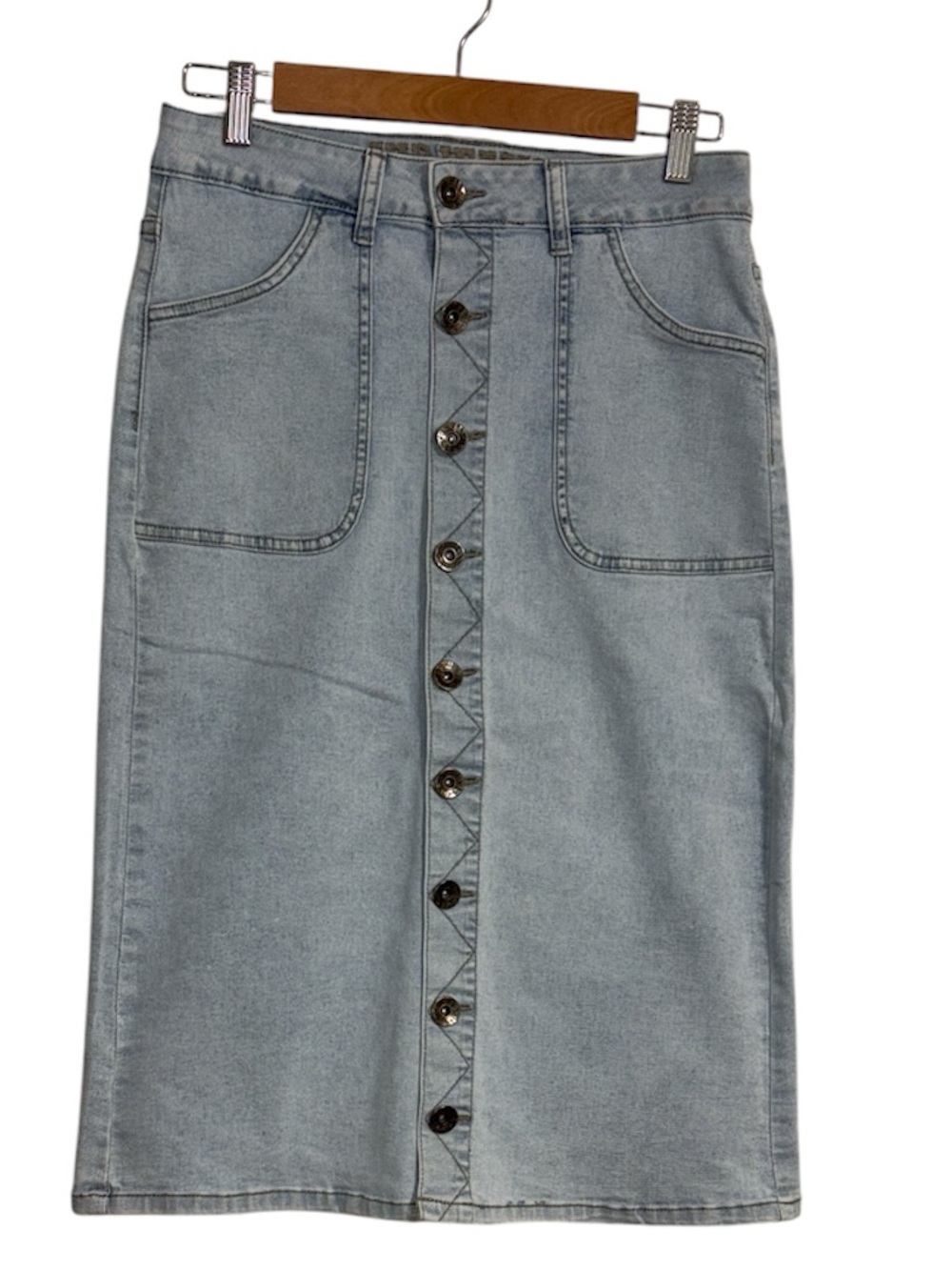 VIP Denim Button-Front Midi Skirt